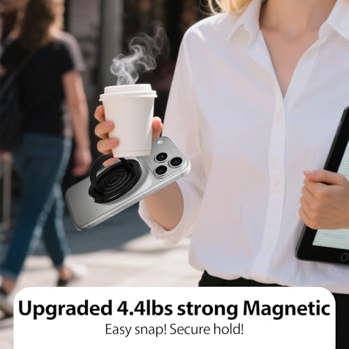 Upgraded Magnetic Phone Grip&Phone Stand, Liquid Silicone Soft and Portable Phone Ring, Removable Finger Loop Ring Grip Holder for iPhone, Strong Magnetic , Compatible with MagSafe Phone Case Black - color: Black