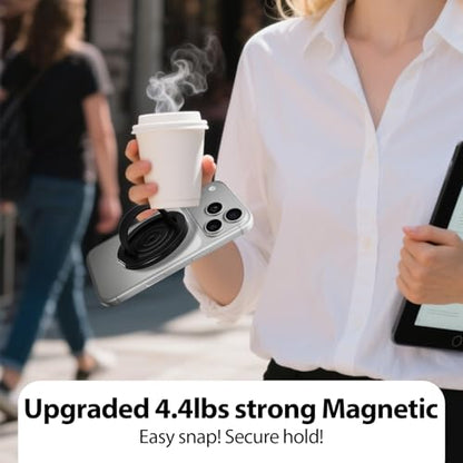 Upgraded Magnetic Phone Grip&Phone Stand, Liquid Silicone Soft and Portable Phone Ring, Removable Finger Loop Ring Grip Holder for iPhone, Strong Magnetic , Compatible with MagSafe Phone Case Black - color: Black