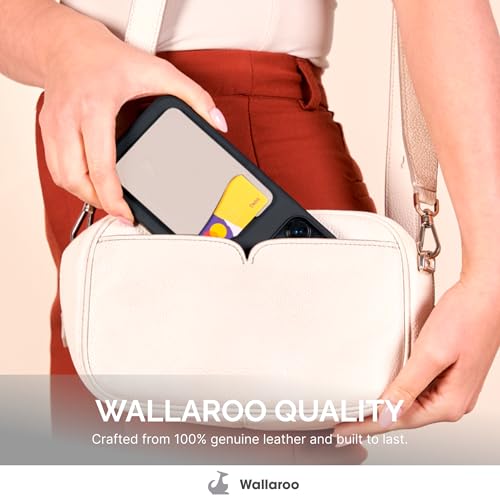 Wallaroo Premium Leather Cell Phone Wallet Stick On - Android and iPhone Wallet and Card Holder for Women and Men - Durable with Non-Slip Lining Secures Up to 3 Cards - color: Beige Leather