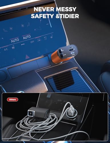 [Upgraded] SUPERONE Retractable Car Charger 4 in 1 Fast Car Phone Charger - color: Orange