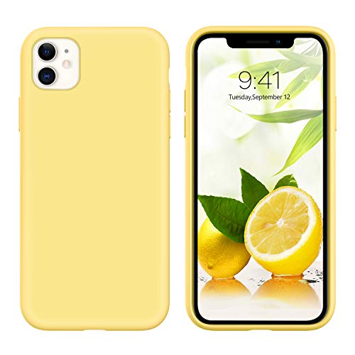 GUAGUA for iPhone 11 Case Liquid Silicone, Phone Case for iPhone 11 6.1 inch Soft Gel Rubber Slim Lightweight Microfiber Lining Cushion Texture Cover Shockproof Protective Anti-Scratch, Yellow - color: Yellow, size: iPhone 11