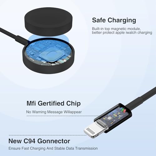 QZIIW 20W Apple Watch Charger,Apple Watch Magnetic Fast Charger USB C Cable - color: Black