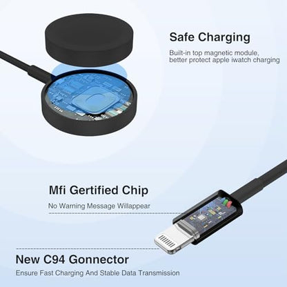 QZIIW 20W Apple Watch Charger,Apple Watch Magnetic Fast Charger USB C Cable - color: Black