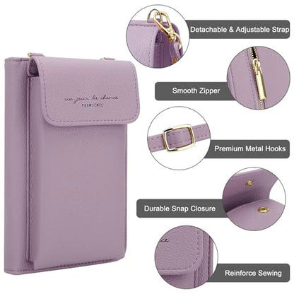 DOB SECHS Leather Passport Wallet Crossbody Phone Bag, RFID Blocking Passport Holder Credit Cards Case for Women - color: Purple-2