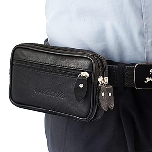 Leather Phone Belt Bag Holster Pouch for Men Loop Flip Coin Purse Case Cell Phone Waist Pack Pouch Case - color: #07black