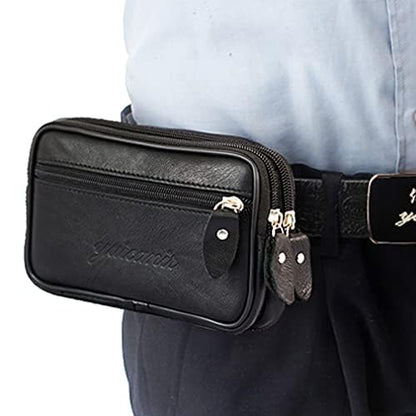 Leather Phone Belt Bag Holster Pouch for Men Loop Flip Coin Purse Case Cell Phone Waist Pack Pouch Case - color: #07black