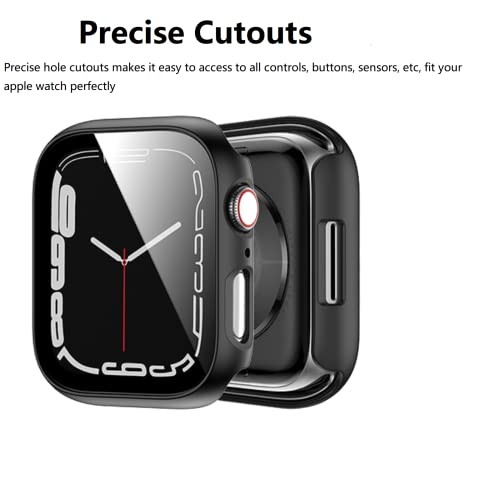 Rontion 6 Pack Hard PC Case Compatible with Apple Watch Series 9 8 7 41mm | Ultra-Thin Scratch Resistant Tempered Glass Screen Protector Cover Anti-Fall Full Protective Bumper for iWatch S9/S8/S7 41mm - color: Black+Starlight+Clear+White+Pink+Wine Red, si