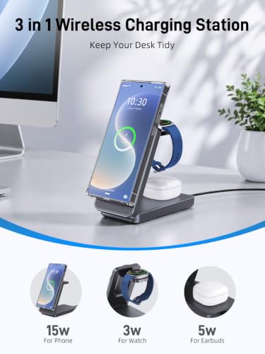 3 in 1 Wireless Charging Station for Samsung, Foldable Wireless Charger