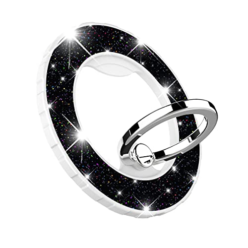 Magnetic Phone Ring Holder for magsafe, Glitter Magnetic Grip Compatible with iPhone 17 16 15 14 13 12 Pro max,Pro,Plus,Mini, Pixel 10 Series Mag Safe Accessories,Adjustable Kickstand,Black - color: Glitter Black