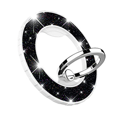 Magnetic Phone Ring Holder for magsafe, Glitter Magnetic Grip Compatible with iPhone 17 16 15 14 13 12 Pro max,Pro,Plus,Mini, Pixel 10 Series Mag Safe Accessories,Adjustable Kickstand,Black - color: Glitter Black