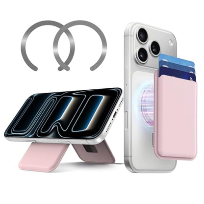 MagSafe Wallet Stand RFID Card Holder Thin Leather with Strong Magnets - color: Pink