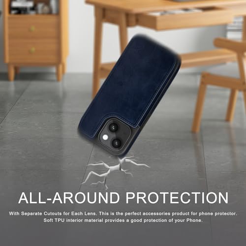 DJDUCK Designed for iPhone 15 Case Wallet with Card Holder, [Magnetic Clasp Cover] [RFID Blocking Leather Protection] Shockproof Women Men Cases 6.1 Inch for Apple 15 Dark Blue - color: Dark Blue