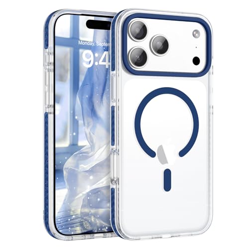 BENTOBEN Magnetic for iPhone 17 Pro Max Case 6.9", Compatible with Magsafe Shockproof Protective Bumper Cute Transparent Slim Anti-Yellowing Case for iPhone 17 Pro Max Cover, Clear Deep Blue - color: Clear Deep Blue, size: for iPhone 17 Pro Max 6.9"