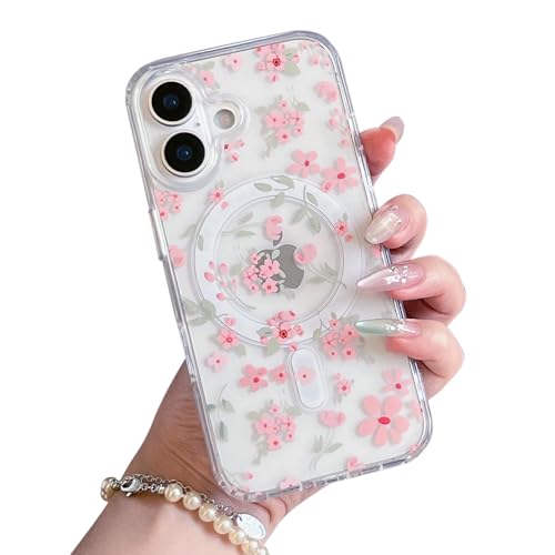 QLTYPRI Magnetic for iPhone 17 Case Compatible with Magsafe, Cute Floral Flower Aesthetic Phone Case Slim Clear Anti-Yellowing Shockproof Phone Cover for Girls Women - Pink - color: Pink, size: iPhone 17