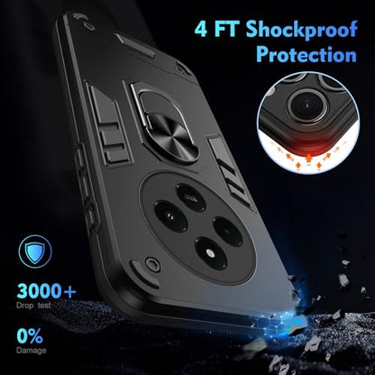 Compatible with Xiaomi Redmi A4/Poco C75/Redmi A3 Pro/14C 4G Phone Case Cover Built-in Stand Shockproof and Drop-Proof [with Tempered Glass Screen Protector] Black - color: HY-GZS-black, size: Xiaomi Redmi A4/Poco C75/Redmi A3 Pro/14C 4G