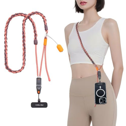 PGYTECH LinkGo Phone Strap, Quick Release Crossbody Lanyard & Lens Cloth - color: Braided-coral Pink