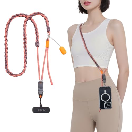 PGYTECH LinkGo Phone Strap, Quick Release Crossbody Lanyard & Lens Cloth - color: Braided-coral Pink