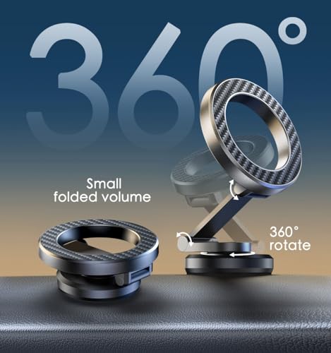 JUHOO Upgrade Phone Holder for car Magnetic rotatable and Retractable car Phone Holder Mount Dashboard Mount Fit for iPhone 15 14 13 12 Pro Max Plus Mini & All Smartphone - color: Kevlar Black Upgrade