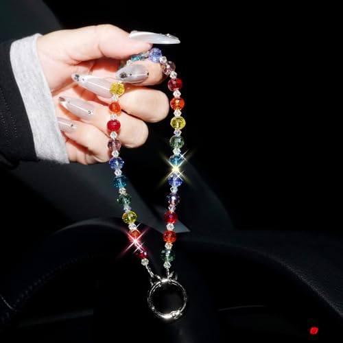 Sparkle Crystal Pearl Phone Wrist Strap for Women, Sparkling Beaded Cellphone Lanyard Chain - color: Sparkle Colorful