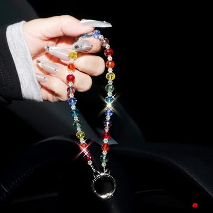 Sparkle Crystal Pearl Phone Wrist Strap for Women, Sparkling Beaded Cellphone Lanyard Chain - color: Sparkle Colorful