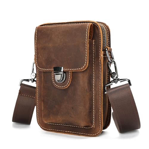 Mens Leather Phone Holster, Belt Pouch Fits 7 Inch Phone, Brown - color: Brown