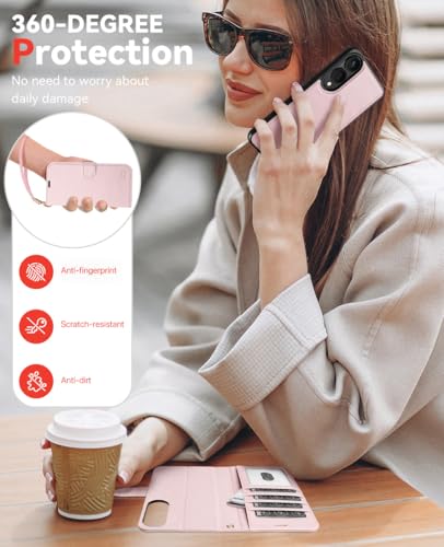OCASE for Samsung Galaxy S25 Edge Detachable Wallet Case, Pink | 2-in-1, Card Holder, RFID Blocking, Stand, Wrist Strap, Shockproof, Wireless Charging, Magnetic, PU Leather Flip Phone Cover - color: Pink, size: Samsung Galaxy S25 Edge