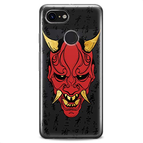 TPU Case Compatible for Google Pixel 9 8 Pro 7a 6a 5a XL 4a 5G 2 XL 3 XL 3a Devil Clear Print Red Design Samurai Soft Face Slim fit Horns Man Cute Golden Fangs Flexible Silicone Head - color: Devil Mask