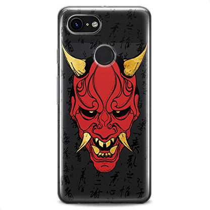 TPU Case Compatible for Google Pixel 9 8 Pro 7a 6a 5a XL 4a 5G 2 XL 3 XL 3a Devil Clear Print Red Design Samurai Soft Face Slim fit Horns Man Cute Golden Fangs Flexible Silicone Head - color: Devil Mask