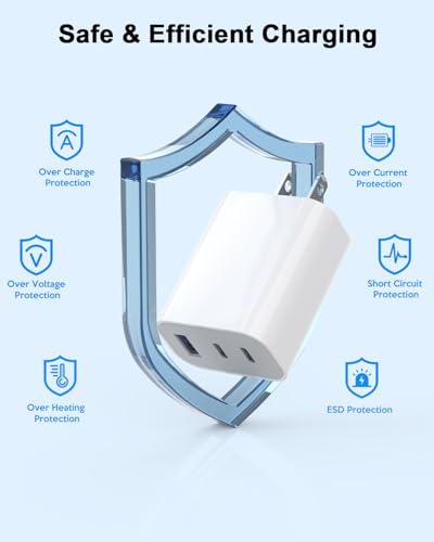 iPhone 17 Charger Block,[2Pack]3-Port Fast USB C Charger Block 35W Charging - color: White-Three Port