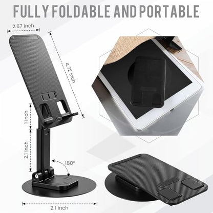 Geelin 50 Pieces 360 Rotating Bulk Phone Holder for Desk Bulk Black Adjustable Foldable Phone Stand Holder with Anti-Slip Pad Lightweight Aluminum Base Stand for All Phones