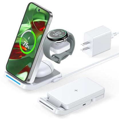 Meifigno 3 in 1 Foldable Wireless Charger for Google Pixel Watch 3/2, White - color: White