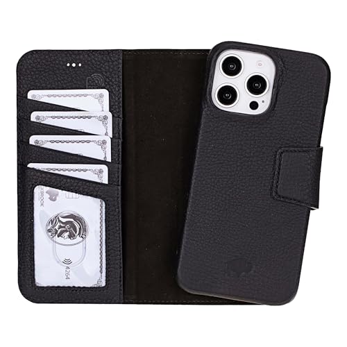 BLACKBROOK for iPhone 16 Pro Max Wallet Case with Card Holder, Full Grain Leather, Detachable 2-in-1 Set for MagSafe, RFID Blocking 4 Card Slots, Flip Phone Cover Compatible with iPhone 16 Pro Max - color: Pebble Black, size: iPhone 16 Pro Max