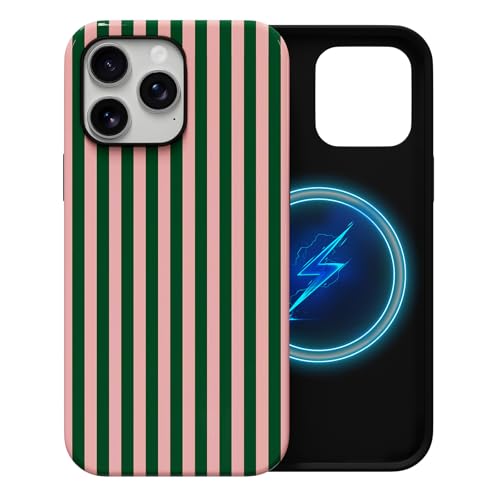 Skyseaco Compatible with iPhone 14 Pro Max Case with MagSafe, Cute Striped Phone Case for Women Girls, Soft TPU + Hard PC Dual Layer Shockproof Glossy Protective Cover, Pink and Green - color: Pink and Green, size: iPhone 14 Pro Max