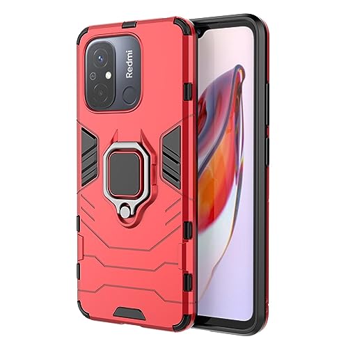 Max Power Digital Magnet Case for Xiaomi Redmi 12c Shockproof Hard Phone Cover with Grip, Metal Ring Kickstand Bumper Shell [Compatible with Magnetic Car Mount] (Red) - color: Red, size: Xiaomi Redmi 12c