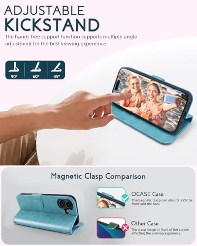 OCASE for iPhone 16 Wallet Case, PU Leather Crossbody Phone Case with Removable Shoulder Strap, Kickstand, RFID Blocking Card Slots, Flip Folio Phone Cover 6.1 Inch 2024, Ice Blue - color: Ice Blue, size: iPhone 16