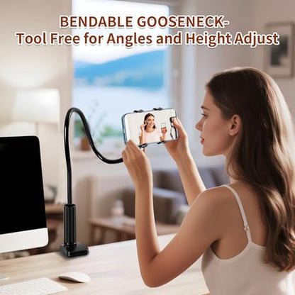 Gooseneck Phone Holder for Bed - Cell Phone Mount Clamp Clip, 360° Flexible Arm, Compatible with iPhone 17 16 15 14 13 12 11 Pro Max Xs Xr X8, Overhead Mount for Desk Phone Holder for 4–7" Smartphones - color: Clamp Mount