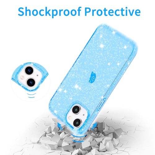JJGoo Compatible with iPhone 15 Case Glitter, Clear Transparent Soft TPU Sparkle Anti-Scratch Shockproof Protective Phone Bumper, Women Girls Slim Bling Sparkly Phone Case, Translucent Blue - color: Blue, size: for iPhone 15