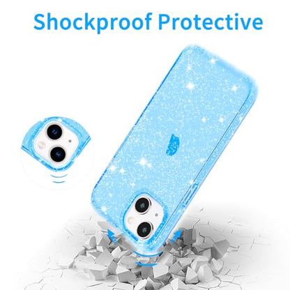 JJGoo Compatible with iPhone 15 Case Glitter, Clear Transparent Soft TPU Sparkle Anti-Scratch Shockproof Protective Phone Bumper, Women Girls Slim Bling Sparkly Phone Case, Translucent Blue - color: Blue, size: for iPhone 15