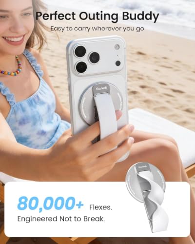 2026 Klearlook for MagSafe Phone Grip with Silicone Finger Strap, Removable Magnetic Phone Ring Holder with Adjustable Kickstand, Finger Phone Ring Grip for iPhone 17/16/15/14/13/12 Series, White - color: White