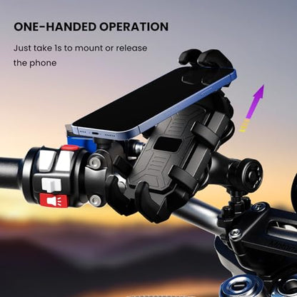 Motorcycle Phone Mount Holder with Vibration Dampener Anti-Shake 720° Adjustable for iPhone 16 Pro Max for Samsung 5.4''-6.9'' Phone Anti-Theft Dirt Bikes(U Shape Base 0.6-1.1" Handlebar) - style: U Shape Base