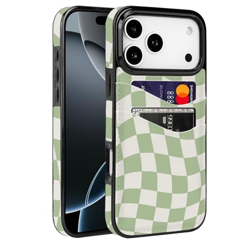 Compatible with iPhone 17 Pro Max Case(Green Checkerboard) | with Card Holder Soft Wallet Leather,Shockproof Case for iPhone 17 Pro Max 6.9 inch Women Girls - color: Green Checkerboard, size: iPhone 17 Pro Max 6.9 inch