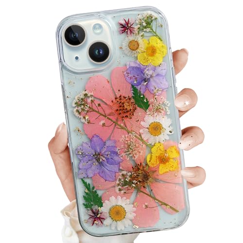 YUCHii for iPhone 14 Clear Case,Aesthetic Floral Phone Case with Pressed Real Flowers Design,Glitter Cute Floral Pattern Women's Phone Case Slim Soft TPU Protective Girl's Phone Cover for iPhone 14 - color: Multicolor, size: iPhone 14