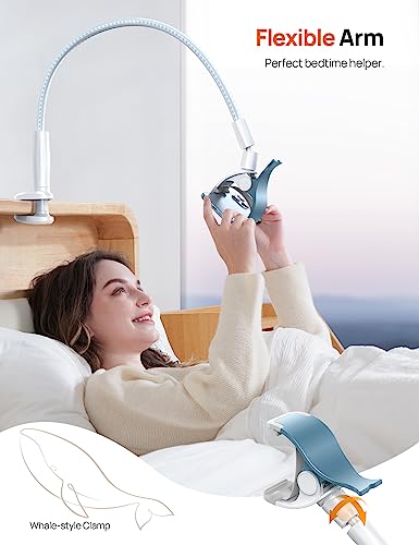 Aomiker Gooseneck Phone Holder for Bed - [Upgrade Nylon Braid] 38” Flexible Lazy Arm Clip, 360 Adjustable Overhead Phone Mount for iPhone 16 15 14 13 12 11 Pro Max Mini Plus, 4-7" Cellphone - White - color: White