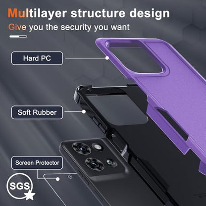 for Moto G 5G 2025 Case, Full Body Heavy Duty Rugged Shockproof Protective Phone Cover with Lanyard Strap, Tempered Glass Screen Protector, Lavender | with Tempered Glass Screen Protector+Lanyard Strap,Rugged Shockproof Protective Phone Case - color: Lave