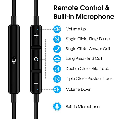USB C Headphones Magnetic Wired Earbuds with Mic for Apple/Samsung Android - color: Black