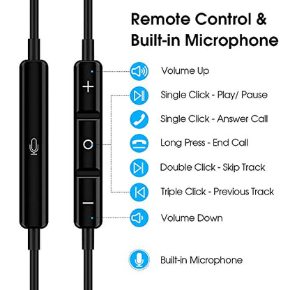 USB C Headphones Magnetic Wired Earbuds with Mic for Apple/Samsung Android - color: Black