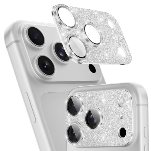 imluckies Compatible with iPhone 17 Pro Camera Lens Protector Bling, Ultra HD Tempered Glass Shiny Diamond Camera Plate Sparkle Screen Protection, 9H Anti-Scratch & Easy Install, Glitter Sliver - size: 17pro 6.3" Glitter Sliver