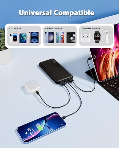 Miady 2-Pack Portable Charger, Slim 10000mAh Power Bank Dark Black+White - color: Black+White