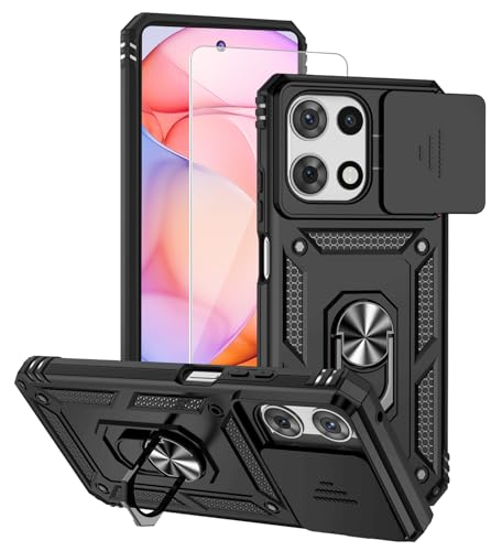 Case for Motorola Moto G Play 2026, Moto G 2026, Moto G 2025 with Tempered Glass Screen Protector, Built in Camera Lens Cover and Ring Holder Kickstand Phone Case (Kickstand-Black) - color: Kickstand-Black, size: Moto G 2025/Moto G 2026/Moto G Play 2026