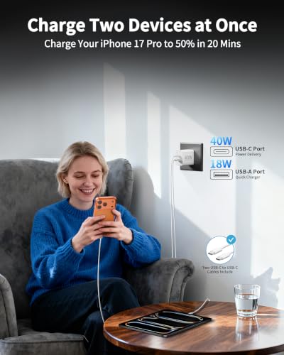 iPhone 18 17 16 Pro Max Charger Fast Charging, 2Pack 40W USB C Fast Charger - style: 6FT